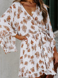 Long Sleeve Puff Sleeve Ruffled Floral Dress