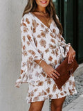 Long Sleeve Puff Sleeve Ruffled Floral Dress