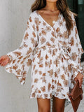 Long Sleeve Puff Sleeve Ruffled Floral Dress