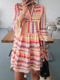 Loose Geometric Print V-neck Three-Quarter Sleeve Dress