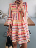 Loose Geometric Print V-neck Three-Quarter Sleeve Dress