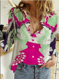 Loose Printed Buttons Long Sleeve Blouses