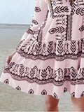 Loose Printed Long Sleeve V-Neck Dress