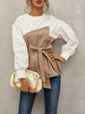 Loose Pullover Lantern Sleeve Shirt With Belt