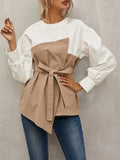 Loose Pullover Lantern Sleeve Shirt With Belt