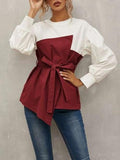 Loose Pullover Lantern Sleeve Shirt With Belt
