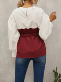Loose Pullover Lantern Sleeve Shirt With Belt