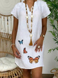 Loose Short Sleeve V-neck Butterfly Print Dress