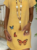 Loose Short Sleeve V-neck Butterfly Print Dress