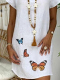 Loose Short Sleeve V-neck Butterfly Print Dress