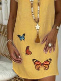 Loose Short Sleeve V-neck Butterfly Print Dress