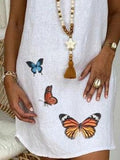 Loose Short Sleeve V-neck Butterfly Print Dress