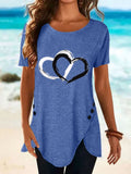 Love Print Button Short Sleeve T-shirt