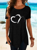 Love Print Button Short Sleeve T-shirt