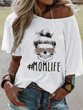 MOMLIFE Letter Print Round Neck Short-sleeved T-shirt