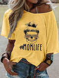 MOMLIFE Letter Print Round Neck Short-sleeved T-shirt