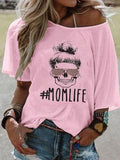 MOMLIFE Letter Print Round Neck Short-sleeved T-shirt