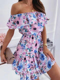 Off The Shoulder Printed Ruffle Dress