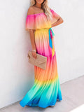 One Shoulder Contrasting Color Maxi Dress
