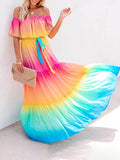 One Shoulder Contrasting Color Maxi Dress