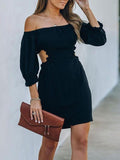 One-shoulder Open Back Mid-sleeve Dress