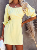 One-shoulder Open Back Mid-sleeve Dress