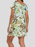 Printed Round Neck Short Sleeve Dress