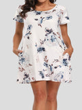 Printed Round Neck Short Sleeve Dress