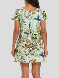 Printed Round Neck Short Sleeve Dress