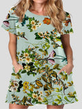 Printed Round Neck Short Sleeve Dress