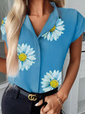 Printed Short Sleeve Lapel Casual Blouses