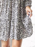 Printed V-Neck Loose Long Sleeve Dress