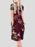 Short-sleeved Floral Print Mid-waist Midi Dress