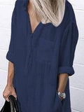 Simple Shirt Dress With Solid Color Slit Buttons