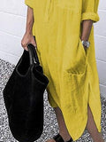 Simple Shirt Dress With Solid Color Slit Buttons