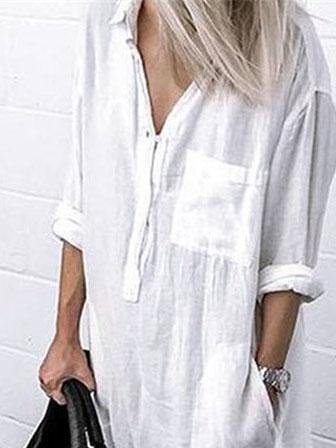 Simple Shirt Dress With Solid Color Slit Buttons