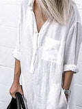 Simple Shirt Dress With Solid Color Slit Buttons