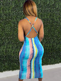 Spaghetti Strap Multicolor Tie Dyed Bodycon Dresses