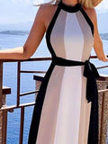Solid Color High Waist Slimming Long Dress