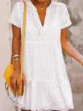 Solid Color V-neck Lace Mini Dress