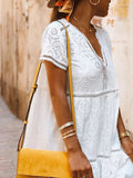 Solid Color V-neck Lace Mini Dress