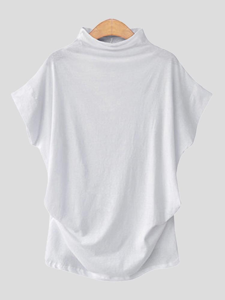 Solid High Neck Short-sleeved T-shirt