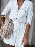 Solid Nine-Point Sleeve Shirt Dress