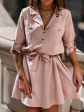 Solid Nine-Point Sleeve Shirt Dress