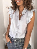 Solid Ruffled Sleeveless Breasted Cardigan Blouses