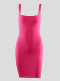 Solid Square Neck High Elastic Sling Slim Bodycon Dress