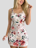 Straight Flower Print Sleeveless Dress