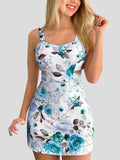 Straight Flower Print Sleeveless Dress