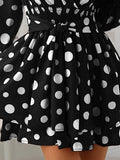 Tight Waist V-neck Polka Dot Mini Dress