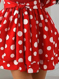 Tight Waist V-neck Polka Dot Mini Dress